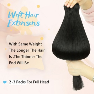 FH Extension de cheveux vierges bruts, double trame, cuticules alignées, noir naturel, lisses, trame plate - Product Image 4