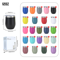 Verre à vin isotherme en acier inoxydable à double paroi avec logo personnalisé, sans pied, 12 oz, avec couvercle