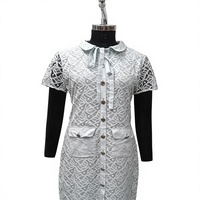 Robe midi en dentelle avec col Peter Pan et boutons sur le devant, robe fourreau décontractée d'été à manches courtes avec poches
