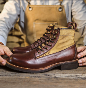 Men's <b>Vintage</b> Split Cowhide Leather <b>Boots</b> Round Toe Lace Up Work Combat Motorcycle <b>Boots</b> Fleece Lined Winter Ankle <b>Boots</b> British - Product Image 4