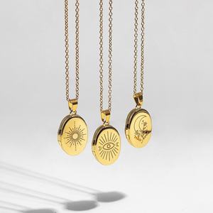 Collier médaillon en or Collier médaillon de <span class=keywords><strong>livre</strong></span> photo en acier inoxydable plaqué or 18K avec mauvais œil, <span class=keywords><strong>soleil</strong></span> - Product Image 2