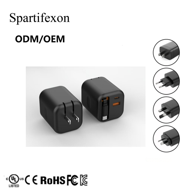 65W PD 3.0 Fast GaN Wall Charger-3-in-1 Retractable Travel Adapter Foldable US Plugs OVP/OTP Protection Mobile Phone Type-C Port