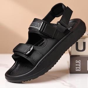 Men's Summer <b>Flat</b> <b>Sandals</b> Textile Upper Open Toe Mesh Lining Rubber Outsole Anti Slip Casual Outdoor Sport Beach Shoes Hook Loop - Product Image 1