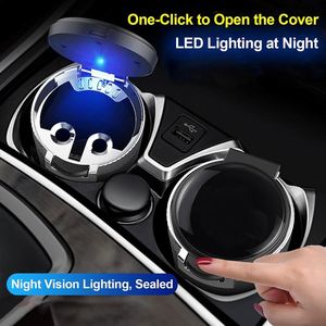 Custom Logo Car Ashtray Leakproof Cigarette Ashes Storage Promotion Gifts Automatic Flip <b>Cover</b> Car Ashtray with <b>LED</b> <b>Light</b> - Product Image 4