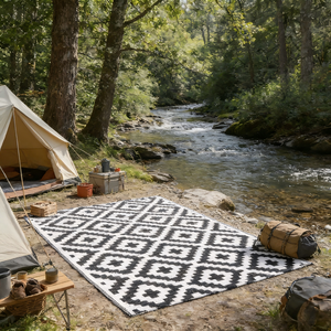 Tapis de patio portable pour camping-car, réversible, en tissage tubulaire, pour le camping en plein air - Product Image 5