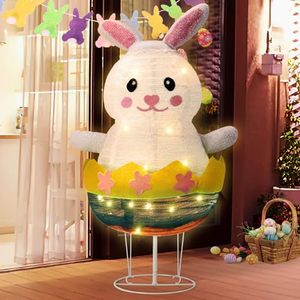 Nicro Nouveauté Lapin de Pâques mignon dans un œuf <span class=keywords><strong>Pop</strong></span>-up pliable Lumineux Ornement extérieur Fête du printemps Décoration de jardin Lapin - Product Image 1