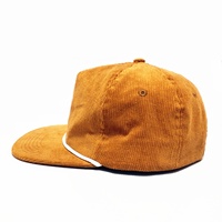 Chapeau Snapback non structuré à bord plat brodé en velours côtelé vintage à 5 panneaux