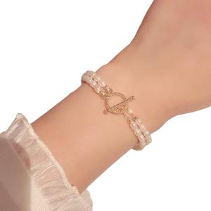 2025 Zhuji Women's Classic 14K <b>Gold</b> OT Buckle Stacked <b>Bracelet</b> 3-4mm 3-Layer Freshwater Rice & <b>Pearl</b> Simple Design - Product Image 5