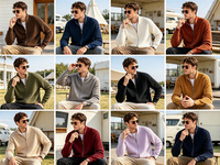 Maßgefertigte Herren-Strickwaren Anti-Pilling Anti-Falten Stehkragen Reißverschluss 100% Baumwolle Einfarbiges Muster Vintage Gerippte Strickjacke