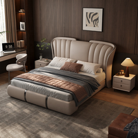 Lit en cuir véritable italien de luxe, mobilier moderne pour chambre principale, lit double capitonné de taille king avec sangles métalliques design
