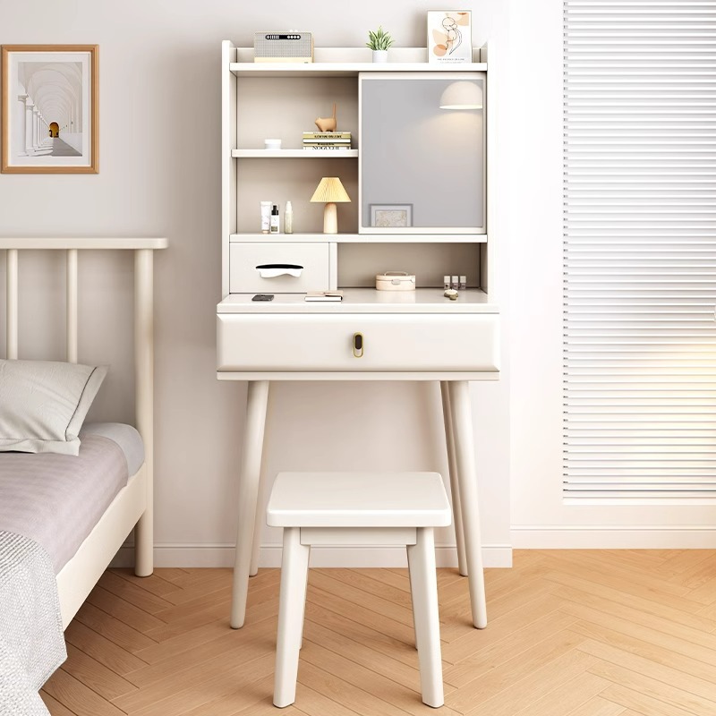 White sliding vanity table with included stool