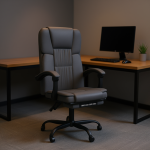 Fauteuil de bureau inclinable gris foncé avec accoudoirs réglables, base pivotante, style exécutif, revêtement en tissu, structure métallique - Product Image 2