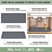 Tapis de protection sous évier en silicone antidérapant, style classique, imperméable, avec trou de drainage, lavable, pour cuisine et armoire – Vente en gros