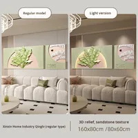 Tableau décoratif rectangulaire moderne 3D stéréo lumineux, motif feuilles et écailles de poisson, style crème, cadre vert, art mural pour canapé et salon
