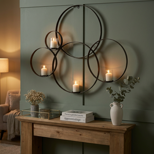Portavelas Metálico Moderno, Decoración de Pared, Soporte Redondo para Velas Colgante, Negro, Adorno para Repisa de Sala de Estar - Product Image 1