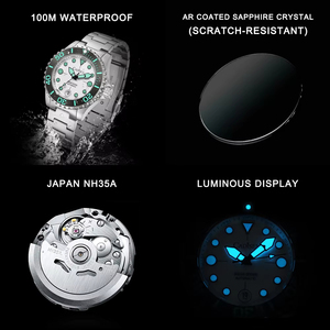 Reloj de Lujo Automático Mecánico de Acero Inoxidable para Hombre <span class=keywords><strong>CADISEN</strong></span> C8232, Esfera de Cristal de Zafiro, Resistente al Agua hasta 10 Bares, Botón de Presión - Product Image 6