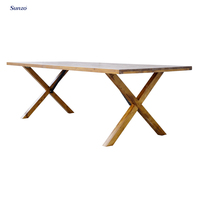 Table de ferme pliante traditionnelle en bois massif durable à pieds en X pour usage extérieur, hôtels et restaurants, style ferme