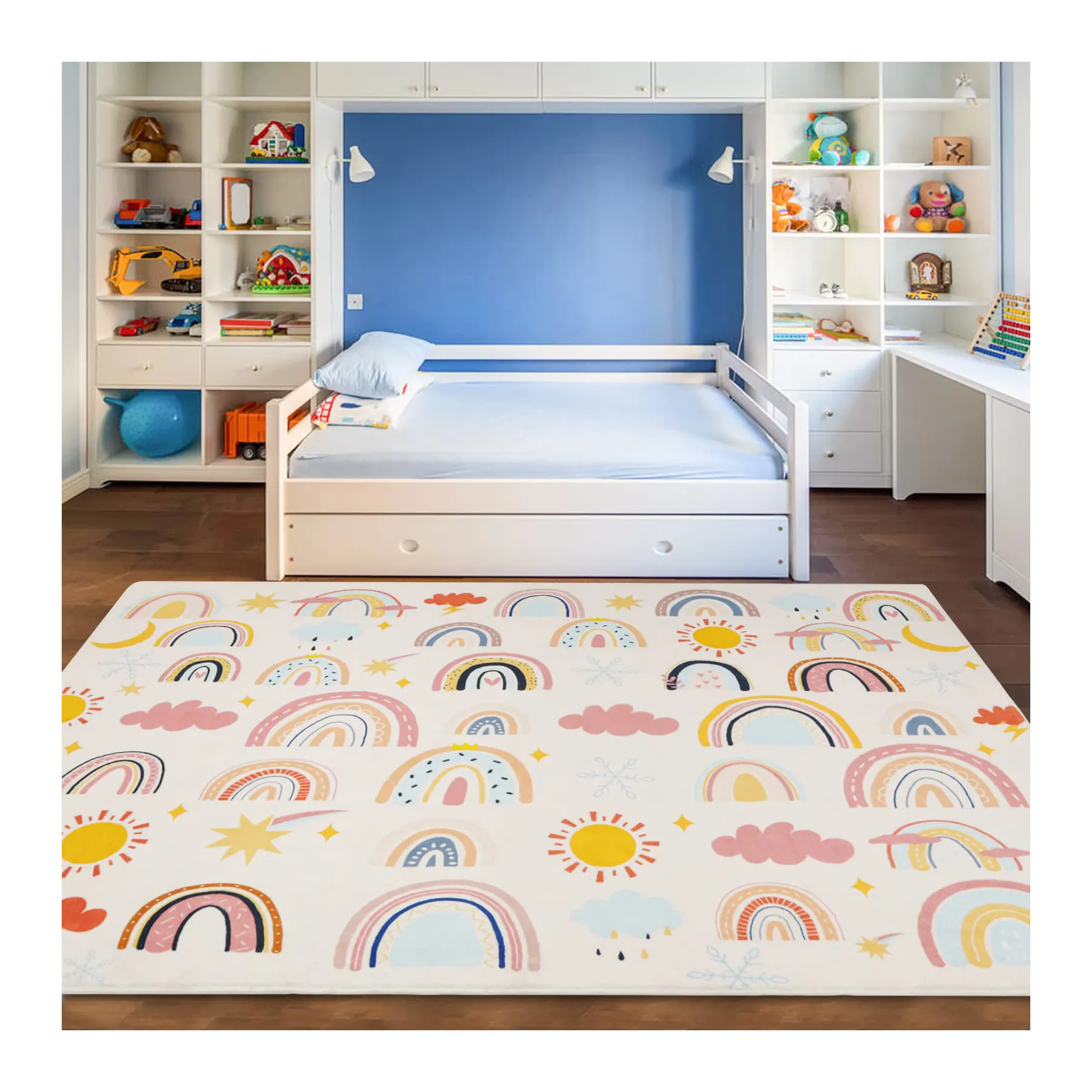 Tapis de sol rampant bébé en fausse laine arc-en-ciel mignon antidérapant pour salle de classe de salle de jeux