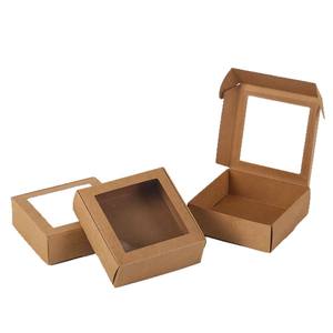 Caja de Cartón Corrugado Kraft Plegable Personalizada de Color Marrón, Fabricada con Materiales Reciclados, Caja Portátil para Alimentos, Pasteles y Pizza con Ventana de PET - Product Image 1