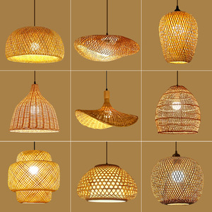 Bamboo Woven Pendant <b>Light</b> Round E26 Led Single Head Chandelier For Dining Room Hotel Guesthouse Zen Style - Product Image 1