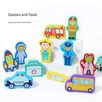 Juguete Multifuncional de Madera con Diseño de Ambulancia, Rompecabezas de Números y Formas, Juego de Pesca Apilable para Niños