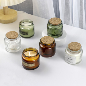 80ml Clear Amber Empty Round Small Glass Candle Jar with Cork Lid