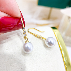 S925 <b>Silver</b> DIY <b>Pearl</b> <b>Earrings</b> Accessory Simple Zircon <b>Silver</b> Ear Ring with 8-12mm Round Beads 21285 - Product Image 2
