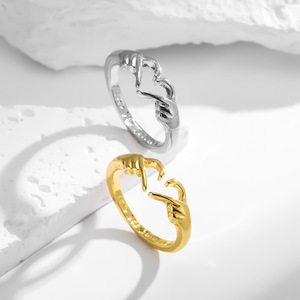 Bague double cœur en argent et or, ouverture réglable, design simple, pour femme, bijoux cadeau - Product Image 1