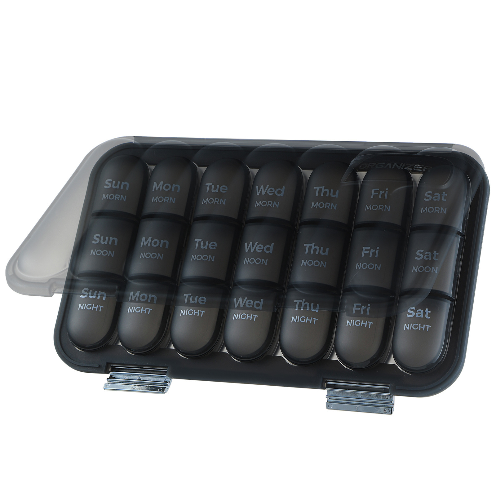 Frosted Pill Box [Black, 21 Compartments]