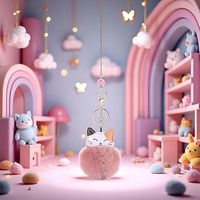 Llavero de Gato con Pompón, Colgante de Gato de Pelo Sintético Esponjoso, Adorno para Llaves, Decoración para Coche, Accesorios para Bolso de Mujer