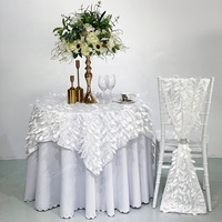 Nappe ronde en polyester avec feuilles 3D, housse de table blanche pour mariage, banquet, hôtel, décoration d'événements