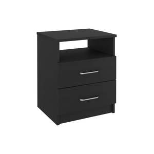 Table de chevet Naples à deux tiroirs et une étagère, noire, unité de rangement pour chambre à coucher - Product Image 5