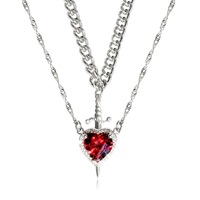 Kalung Liontin Dagger Hati Batu Ruby Merah Halo CZ Rantai Kuba Paduan Logam Warna Emas Perhiasan Wanita Hadiah