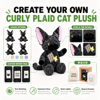 Peluche personnalisée chat Devon Rex noir, fabrication directe usine OEM ODM, en coton PP et polyester, vente en gros, MOQ, peluche amusante