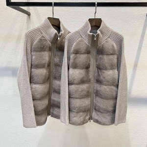 Giacca <span class=keywords><strong>Cardigan</strong></span> in pelliccia di visone e Cashmere di lusso da donna con Zip da donna - Product Image 3