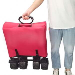 Heavy-Duty Outdoor Picnic <b>Folding</b> <b>Trolley</b> 4 Big Wheels Chrome Plated Wear-Resistant Hand <b>Cart</b> for Beach Utility Use - Product Image 6