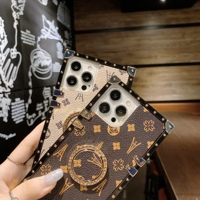 Étui de luxe en cuir de créateur pour iPhone 18/17/16/15/14/13/12/11 Pro Max, support de téléphone tendance rétro avec anneau de maintien floral, accessoire pour téléphone