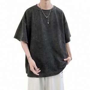 Wholesale Mens Oversize Acid Washed Solid Knitted Heavyweight Cotton Custom Graphic Logo Streetwear Vintage T-<b>Shirt</b> - Product Image 2