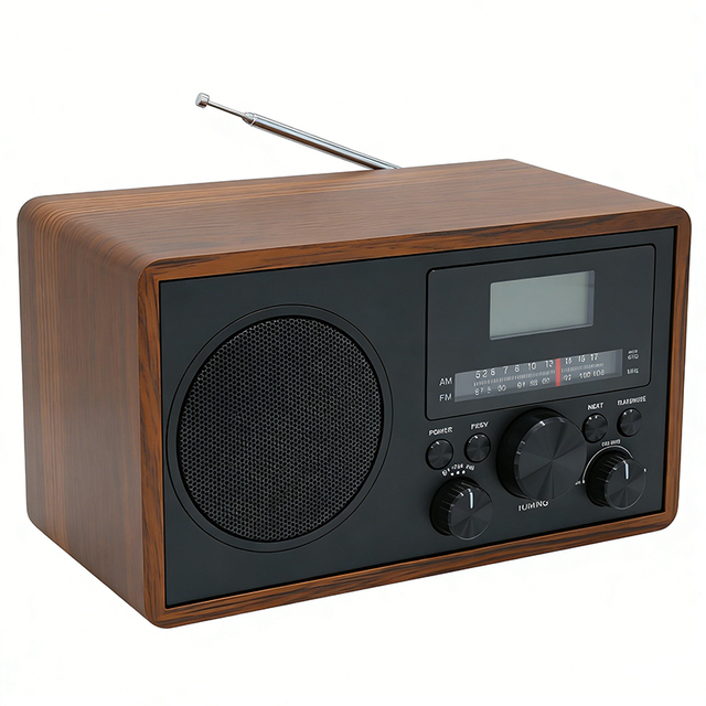 Factory Hot Sale Portable Retro Wooden Bluetooth Speaker with FM Radio / USB / TF Card / AUX / Clock