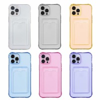 Étui de téléphone portable transparent antichoc en TPU de couleur unie avec porte-cartes pour 11 12 13 14 15 16 Pro Max