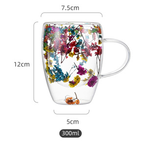 Nuevo Vaso <span class=keywords><strong>de</strong></span> <span class=keywords><strong>Agua</strong></span> Moderno <span class=keywords><strong>de</strong></span> Vidrio <span class=keywords><strong>de</strong></span> Borosilicato <span class=keywords><strong>de</strong></span> Alta Calidad, Taza <span class=keywords><strong>de</strong></span> Doble Capa con Asa <span class=keywords><strong>de</strong></span> Flores Secas para Uso en el Hogar y la Oficina - Product Image 4