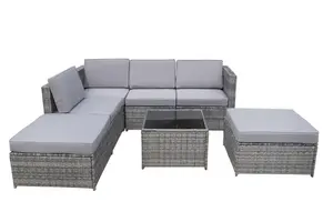 विस्टीरिया लेन 7-टुकड़ा बाहरी पैटिको फर्नीचर सेट करें हल्के हरे रंग के सभी मौसम विकर रतन सेशनल सोफा एल्यूमीनियम टेक लकड़ी - Product Image 5