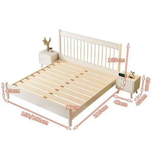 Nordic Solid Wood <b>Bed</b> 1.5M Platform <b>White</b> Minimalist <b>Double</b> <b>Bed</b> For Master Bedroom - Product Image 1