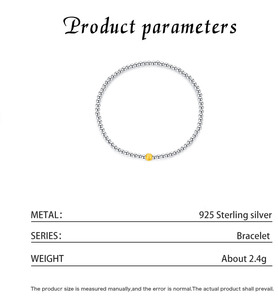 S925 Silver Classic Two Tone Beaded Chain <b>Bracelet</b> <b>Adjustable</b> Silver Tone with <b>Gold</b> Accent Bead for Daily Wear and Layering - Product Image 2