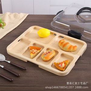 Plateau de service en bois Huifa avec couvercle en acrylique et compartiments divisés pour aliments, utilisation en pique-nique en plein air - Product Image 4