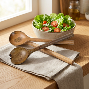 Wood <b>Salad</b> Servers Set Eco-Friendly Dishwasher Safe Manual <b>Salad</b> <b>Tools</b> - Product Image 3