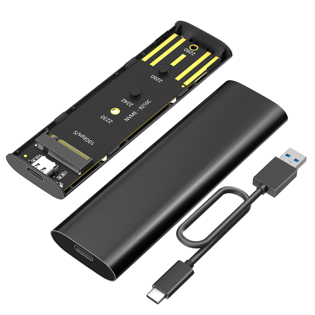 HLT USB 3.1 Type-C M.2 NVMe SSD Enclosure 10Gbps Portable Aluminum Case with Custom Design for 2230/2242/2260/2280 M-Key SSD