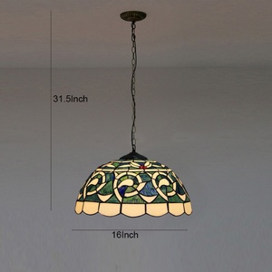 LongHuiJing Tiffany Style Hanging Ceiling Lamp Fixture Blue Stained Glass Lampshade 16Inch Wide - Product Image 2
