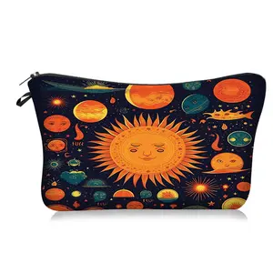 Boho Makeup Bag Sun and Moon Makeup Bag Hippie Flower Pouch Floral Cosmetic Bag Gift For Girls Teen Personal Care