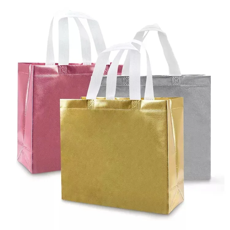 China Supplier custom printing gold metallic non woven shopping bag reusable shopping bags